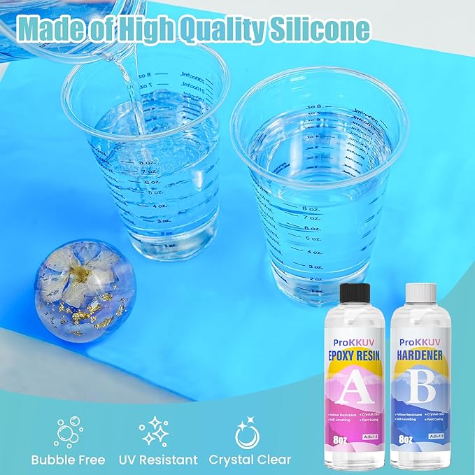 ProKKUV Epoxy Resin Kit for Beginners 16oz Crystal Clear Epoxy Craft Set with Molds & Glitter Complete DIY Resin Supplies for Perfect Starter Kit for Jewelry, Coasters & Creative Gifts