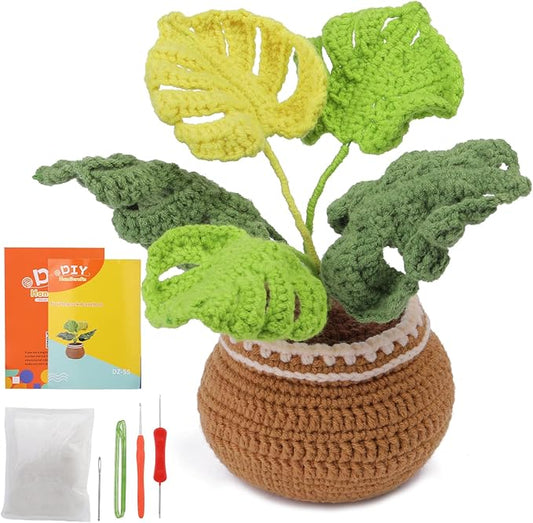 kgxulr Crochet Kit for Beginners,Monstera Leaves Crochet Kit Beginner Crochet Starter Kit for Complete Beginners Adults, Crocheting Knitting Kit with Step-by-Step Video Tutorials(Monstera Leaves)