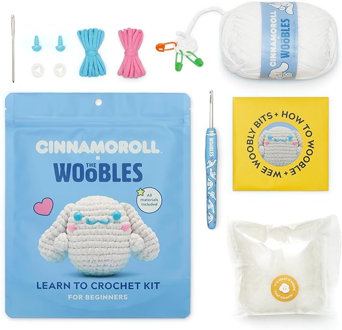 The Woobles Hello Kitty Crochet Kit - Beginners Wooble Crochet Animal Kit Crafts with Easy Peasy Yarn as seen on Shark Tank - with Step-by-Step Video Tutorials (Cinnamoroll)