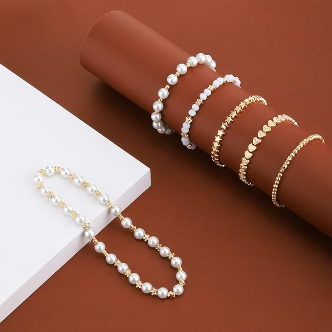 Hicarer 1200 Pieces Gold Spacer Beads Set Bead Bracelet Making Kit for Jewelry Making Assorted Star Round Flower Pony Beads for Friendship Bracelets DIY Crafts Gifts