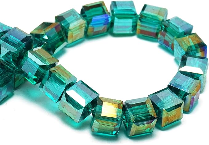 4mm Sparkle Cube Crystal Beads for Jewelry Making - Faceted Spacer Beads for Bracelets(94-100pcs, Peacock Green)