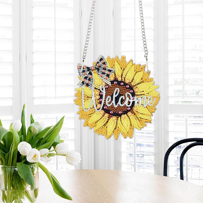 MVVMTOP 5.9x5.9inch Diamond Painting Kits Hanging Pendant DIY Sunflower Shaped Crystal Wreath Ornaments, HGJ073