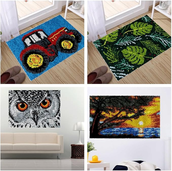 White Snow Christmas Pine Tree Latch Hook Rectangle Rug Kits for Adults Needle Crochet Yarn Kits Embroidery Carpet Hook and Latch Kit Floor Mat Tapestry Christmas Home Decoration 52x38cm(9)