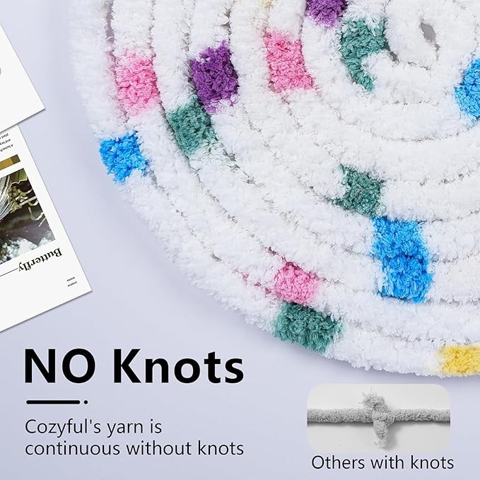 Chunky Yarn for Hand Knitting - #10 Chunky Chenille Blanket Yarn, Jumbo Big Thick Chunky Yarns for Crocheting, Tie Dye Bulky Knit Yarns, 8 Skein (25 yds 8 oz Each Skein), Rainbow & White