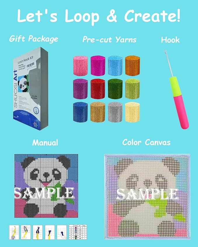 Puzamen Latch Hook Kits for Adults Beginners, 12x12inch Small Latch Hook Rug Kit with Precur Yarns Crochet Tools and Coded Canvas