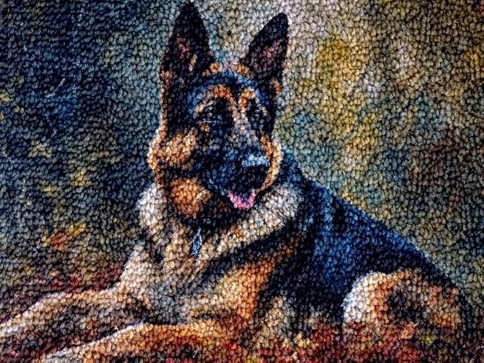 German Shepherd Latch Hook Kits Rug DIY Cushion Tapestry Making Crochet Hook Mat Making Kits Color Preprinted Pattern Canvas DIY Carpet Needlework Crochet Kits 52x38cm (series-89)