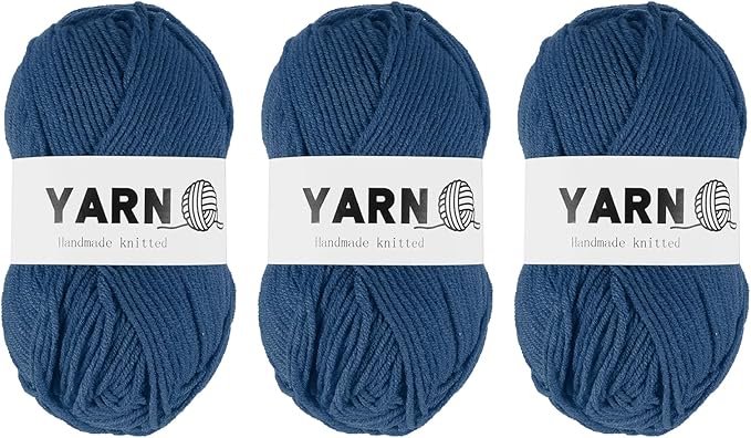 3Pcs Navy Blue Acrylic Yarn 400 Yard 4 Ply Soft Crochet Yarns Sport Weight Yarn,[for DIY Crocheting Knitting Craft Blankets Hats]-150g