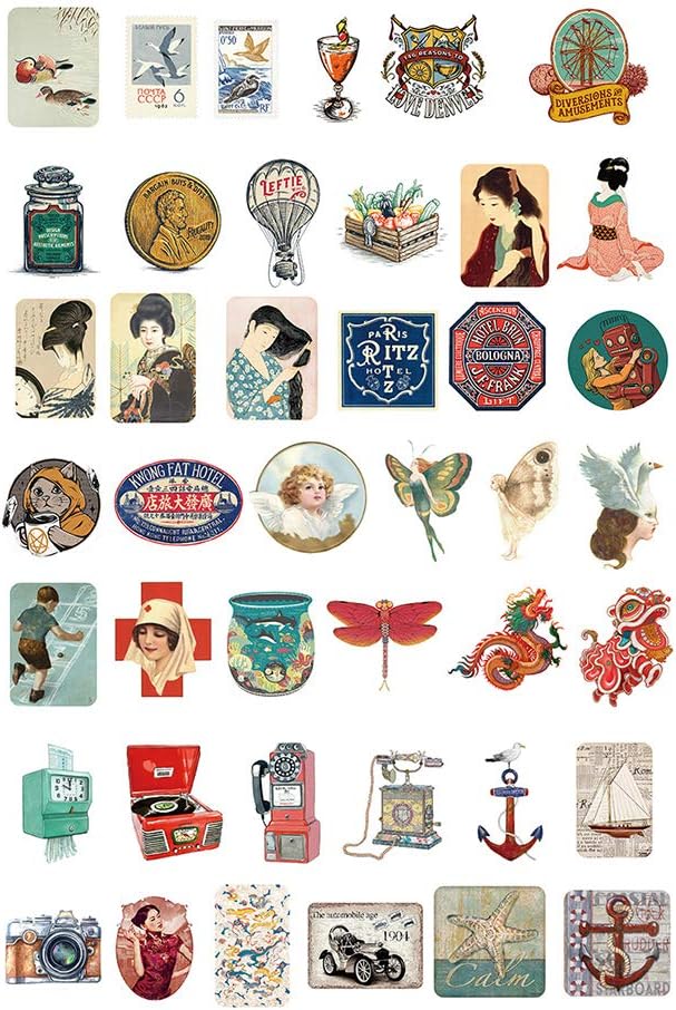 Doraking 200PCS Middle Size Vintage Theme Scrapbook Washi Stickers for Scrapbooking Diary Decoration (Retro Themed)