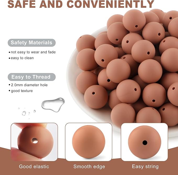 65Pcs 19mm Silicone Beads for Keychain Making Bracelet Necklace, Bulk Round Silicone Beads for Pens（Camel）