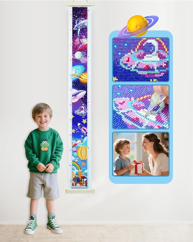 forever young DIY Growth Chart for Wall Diamond Art Kits for Kids Diamond Painting Kits for Adults, Square Drill Diamond Painting Kit, Gem Art Kit with Diamond Dots,City Height Chart 47.2 x 3.9 Inch