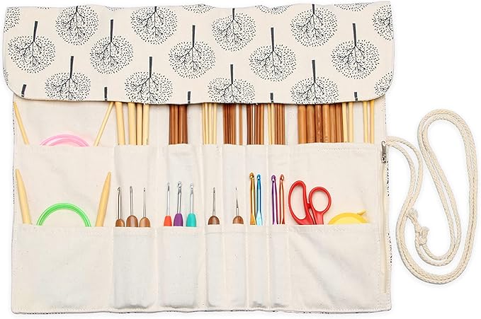 Teamoy Knitting Needles Holder Case(up to 14 Inches), Rolling Organizer for Straight and Circular Knitting Needles, Crochet Hooks and Accessories, Tree - NO Accessories Included