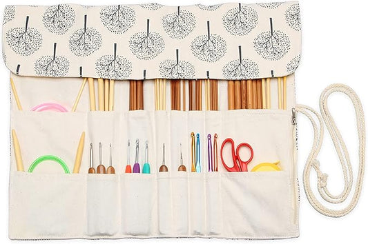 Teamoy Knitting Needles Holder Case(up to 14 Inches), Rolling Organizer for Straight and Circular Knitting Needles, Crochet Hooks and Accessories, Tree - NO Accessories Included