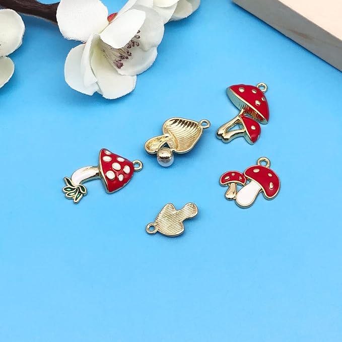 Youdiyla 20pcs Alloy enamel mushroom set series Pendant Jewelry Making DIY Keychain Earrings Pendant Various Design Charms for Jewelry Making Bracelets Necklace (SN463)