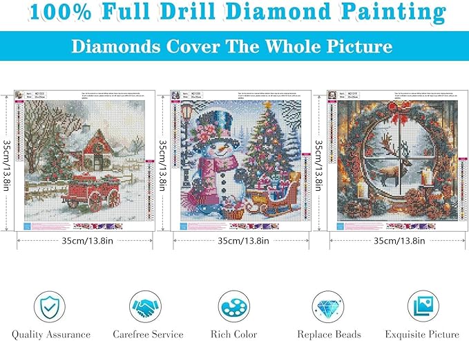 Meothan 3 Pack Diamond Art Kits for Adults, Christmas Diamond Painting Kits for Adults, 5D DIY Round Drill Gem Art Paint with Diamonds Dots Crafts Kits for Home Decor Gift 13.8x13.8inch