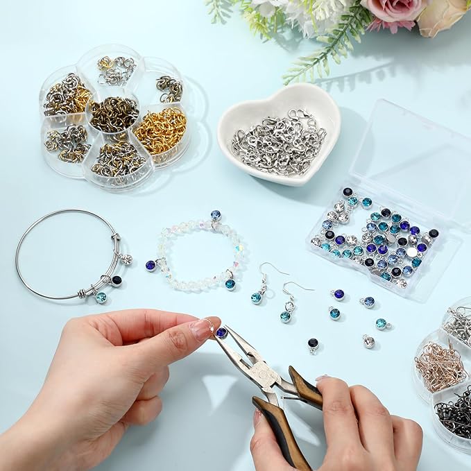 Sureio 120 Pcs Birthstone Charms for Jewelry Making Handmade DIY Crystal Birthstone Beads Bling Round Charms Bracelet Enamel for Birthday Jewelry Making Earrings Accessory (Mixed Colors)