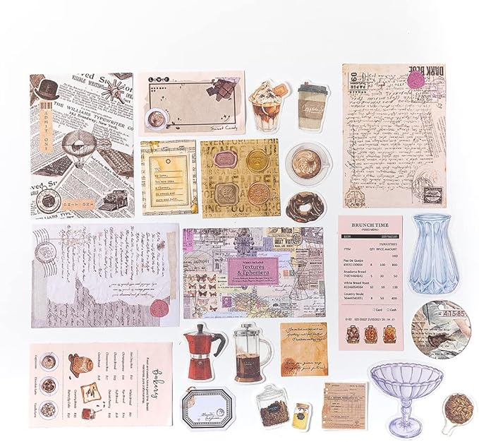 Aldieco 260pcs Vintage Scrapbooking Stickers Pack, DIY Retro Journaling Supplies Stickers kit,Scrapbook Paper Accessories,Coffee Scrap Book Washi Paper Stickers(nuanjushouji)
