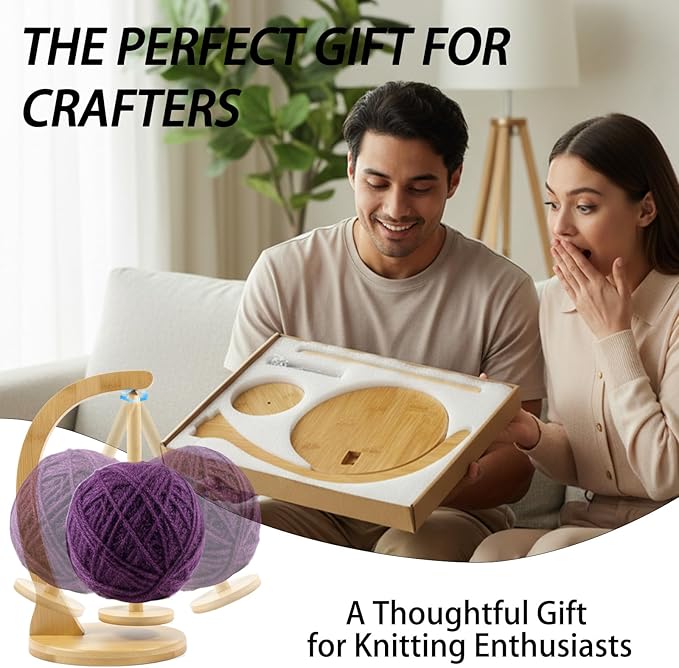 Yarn Holder for Crocheting and Knitting, Wooden Yarn Spinner with Magnetic Rotating Mechanism,Gift for Crocheter and Knitter（Natural）
