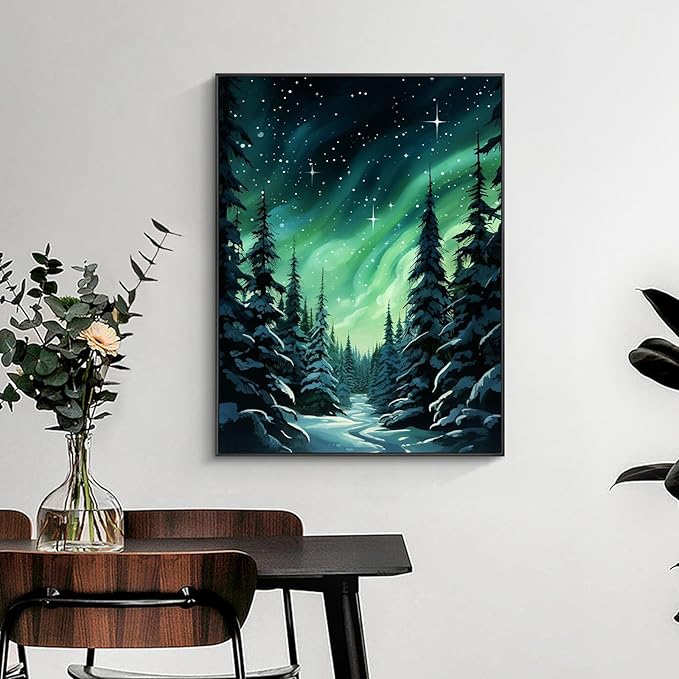 Yezavesu Aurora Diamond Art Kits for Adults, Forest Diamond Painting Kit for Beginners, 5D DIY Round Full Drill Painting with Gem Art Craft Kits for Home Wall Decor 12x16 Inch