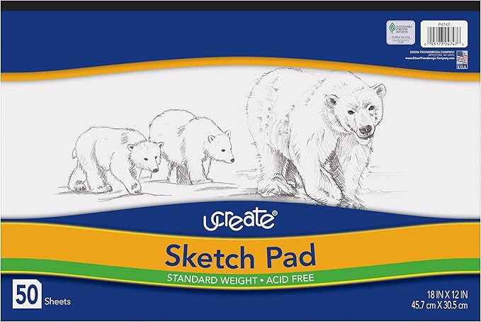 UCREATE - P4747 UCreate Sketch Pad, Standard Weight, 18" x 12", 50 Sheets
