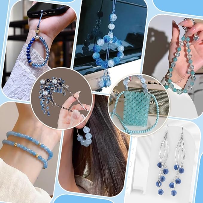 PH PandaHall 720pcs 8mm Blue Beads for Jewelry Making Glass Beads 24 Color Bracelet Bead Round Craft Loose Bead for Bracelets Necklaces Earring Summer Hawaii Boho Heshi Surfer Wave Jewelry Making