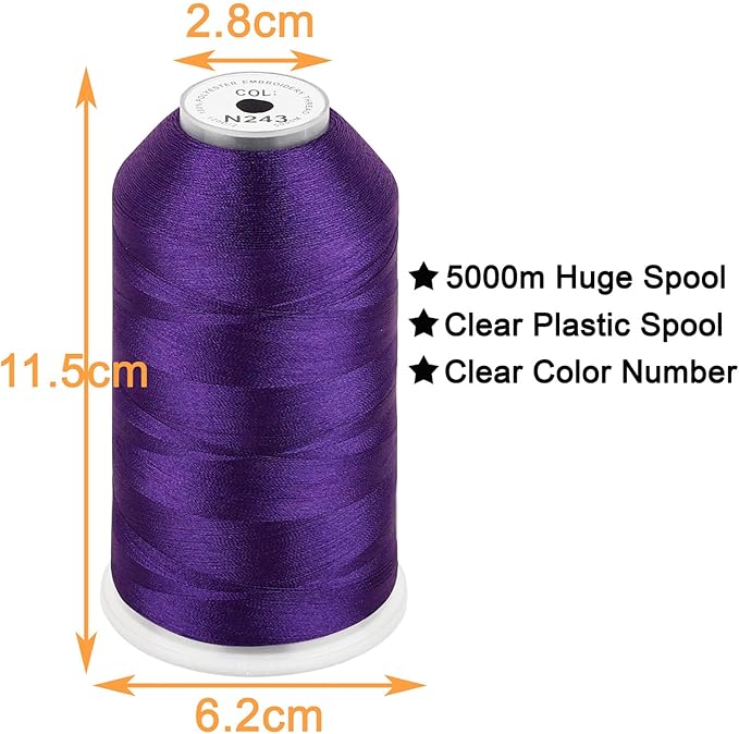 New brothread - Single Huge Spool 5000M Each Polyester Embroidery Machine Thread 40WT for Commercial and Domestic Machines - Royal Purple(Janome Color)