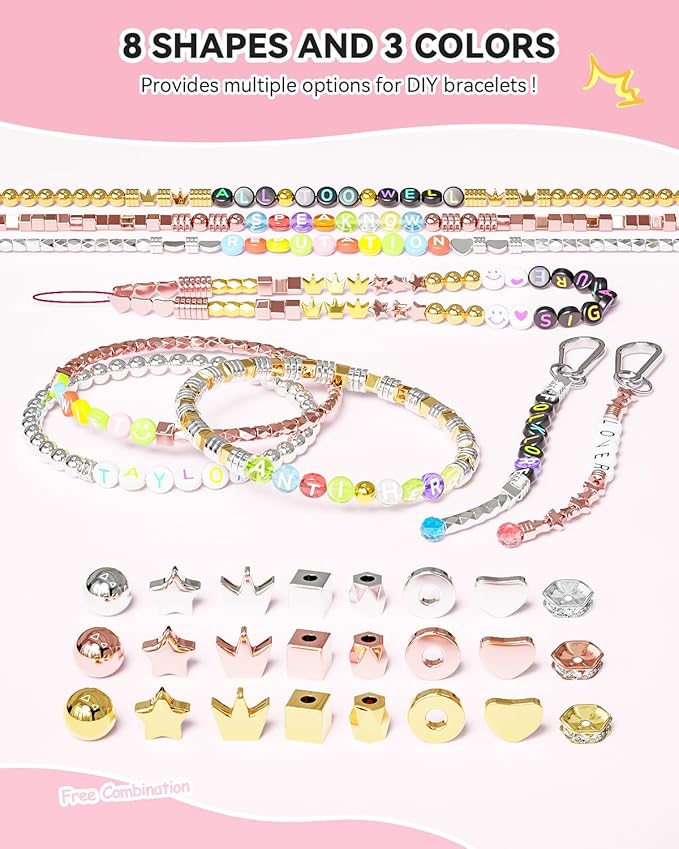 ARTDOT 1740 Pieces Gold Beads for Friendship Bracelets Making Kit, 8 Shapes Organized Jewelry Making Supplies Spacer Beads Set with Rhinestones Crafts Gifts