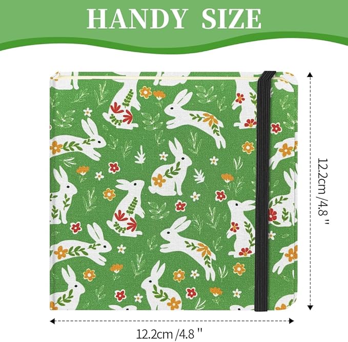 Square 4.8x4.8 inches 80gsm 96sheets/192 Pages Notebooks Blank Sketchbooks Travel Journal Pocket Hardcover Paint Writing Diary Memo Planner Cloth Cover. Green Rabbit