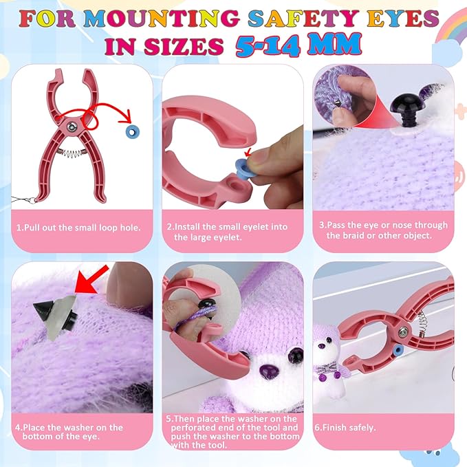 Safety Eye Tool, Safety Eyes for Crocheting Auxiliary, Safety Eyes Tool for Amigurumi Crochet & Stuffed 5-30mm Animal Eyes Making Supplies Tool - Pink