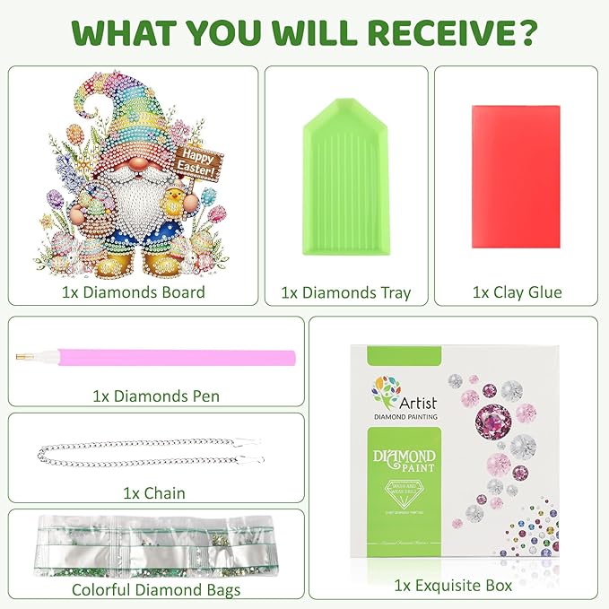 MEIYUDA Easter Gnomes Diamond Art Hanging Kits for Adult, Happy Easter Diamond Painting Hanging Kits Ornaments, DIY Special Shaped Rhinestone Window Pendants kit for Home Garden Wall Decor Gift