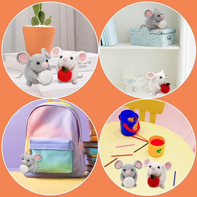 Kogyxe Beginners Crochet Kit, Amigurumi Crocheting Animals Kits w Step-by-Step Video Tutorials, Crochet Starter Kit Knitting Starter Pack for Adults Beginners, 2 Hamster Family (40%+ Yarn Content)