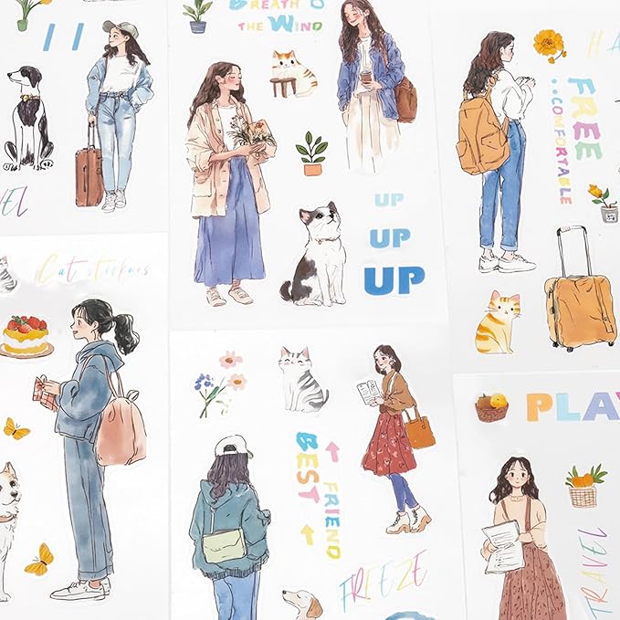 Romantic Getaway Sticker Scrapbooking Supplies for Junk Journal, 20 Sheets PET Stickers - Vintage Journaling Stickers, Ephemera Sticker Book Pre Cut(TZ-009-005)