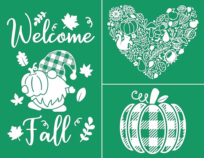 DGAGA Welcome Fall Silk Screen Stencils Reusable Self Adhesive Chalk Mesh Stencils Autumn Silkscreen Transfers for Painting on Wood,Craft,DIY Farmhouse Sign Screenprinting Starter Kit for Chalk Paste