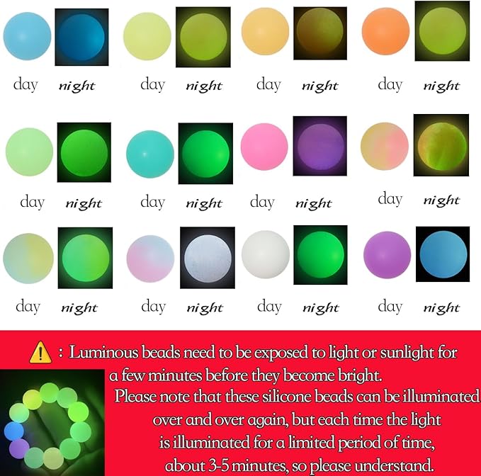 120pcs Richbunnys 15mm Bulk Silicone Beads for Pens and Keychain Making,Large Bead for Necklace and Bracelets Making,Assorted Rubber Beads Set for Crafts(Night Glow)