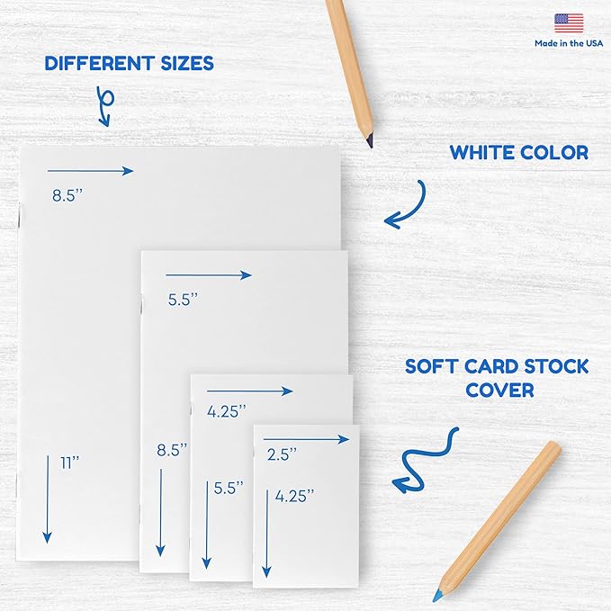 hygloss blank books - bulk 20 pack – 4.25" x 5.5" a6 white paperback blank books for kids to write stories, doodle, arts & crafts – plain drawing sketchbook, unlined journal, notebook without lines