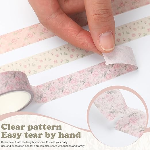 YooNotee 12 Rolls Watercolor Floral Washi Tape Set 15 mm Vintage Flower Decorative Masking Tape for Spring Arts DIY Craft Scrapbook Journal Supplies Gift Wrapping(Dusty Pink,Rose)