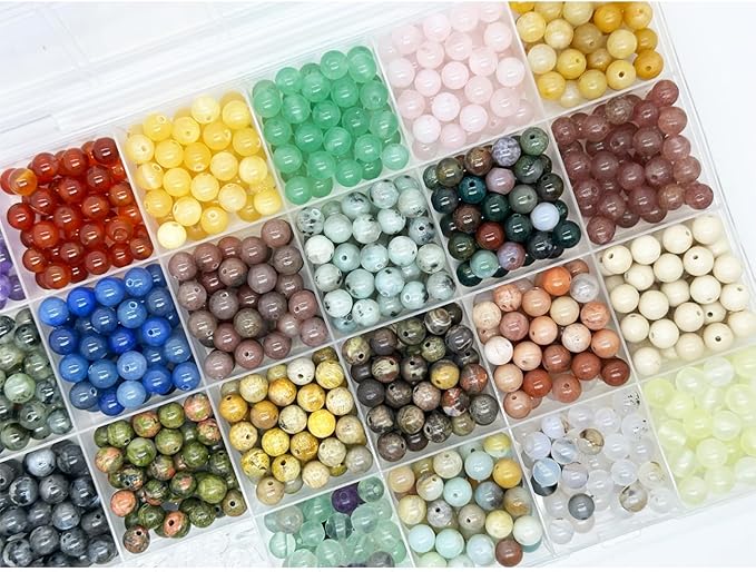 Yephac 960pcs 6mm Gemstone Beads for Jewelry Making, 400g Loose Beads Box Assorted (24 Colors-5,6mm)