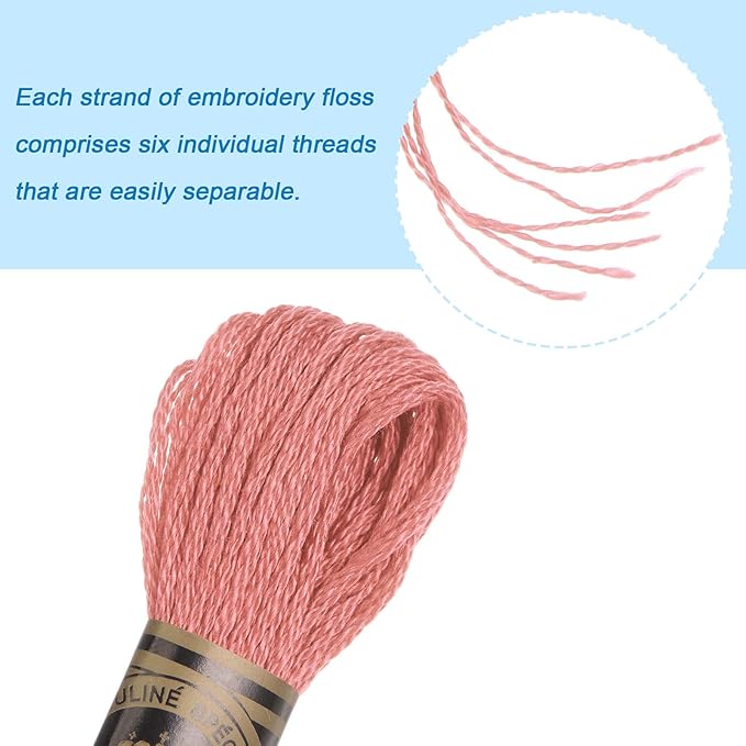 HARFINGTON 12 Skeins Embroidery Floss 8m Each Egyptian Long Fiber Cotton Cross Stitch Thread 26S/2x6 for Embroidery Projects Bracelet, Dark Pink