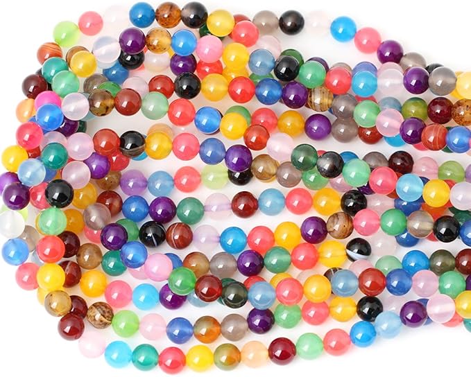 45PCS 8mm Colorful Agate Gemstone Round Loose Beads for Jewelry Making 1 Strand 15"