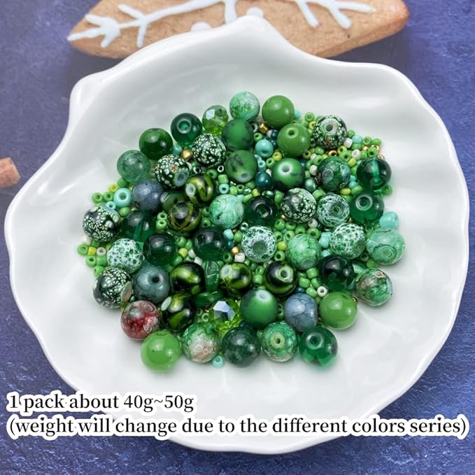 Assorted Glass Resin Beads Multi Size Colors Smooth Cracked Gravel Millet Spacer Beads for Bracelets Necklace Earring DIY Jewelry Making Craft(Grass Green Series)