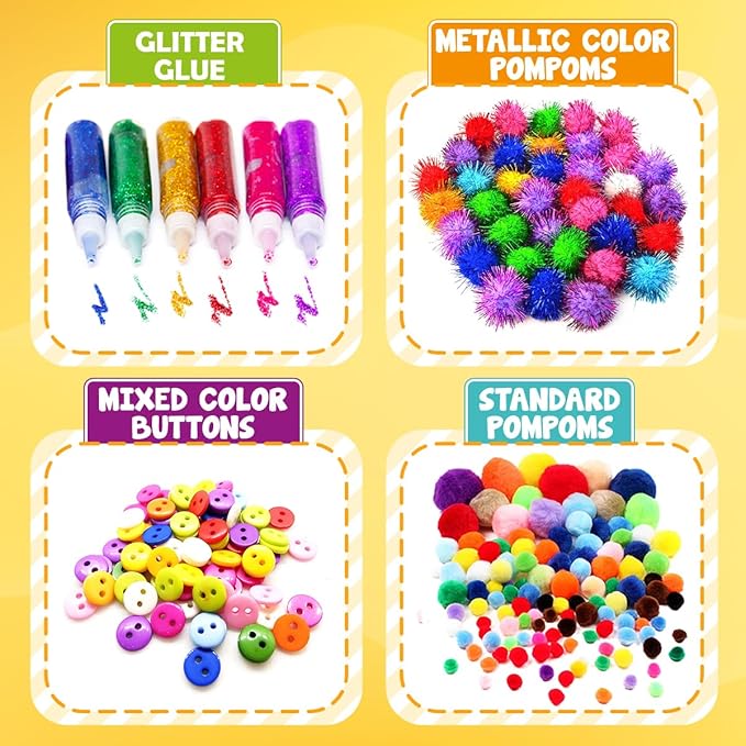 FUNZBO Easter Arts and Crafts School Supplies for Kids-Kindergarten School Supplies Set with Glitter Glue Stick,Glue,Pipe Cleaners Craft and Kids' Scissor,Birthday Gifts for Girls Boys Age 4+
