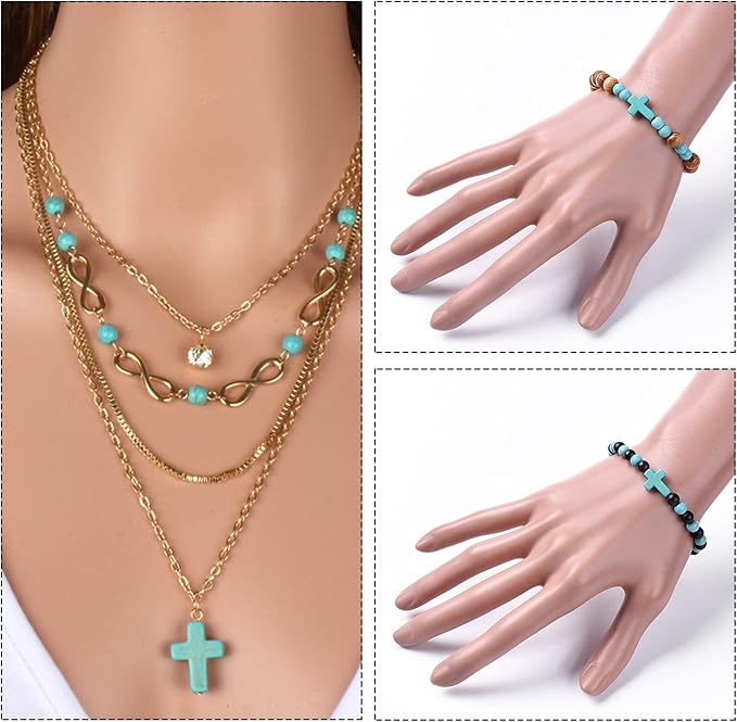 SUNNYCLUE 1 Box 100Pcs Turquoise Cross Beads Bulk Synthetic Turquoise Blue Gemstone Bead Easter Mini Cross Stone Spacer Beads for Jewelry Making Charms Beading Kits Christmas Bracelets DIY Supplies