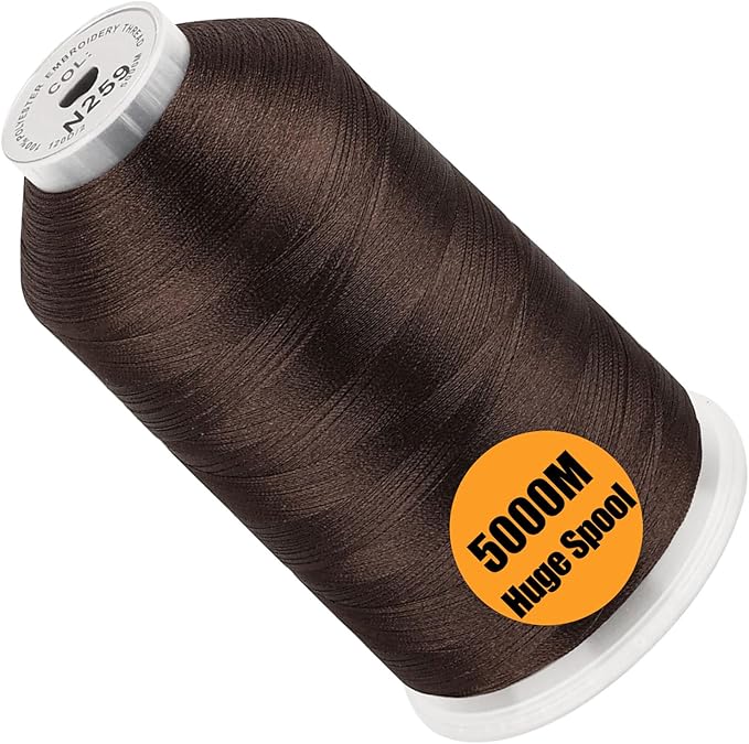 New brothread - Single Huge Spool 5000M Each Polyester Embroidery Machine Thread 40WT for Commercial and Domestic Machines - Sepia(Janome Color)