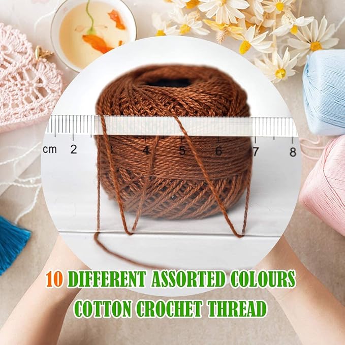 colored bird Crochet Thread 10 Balls Size 8 for Crochet Cross Stitch Needlepoint Hand Embroidery (caffee Series)