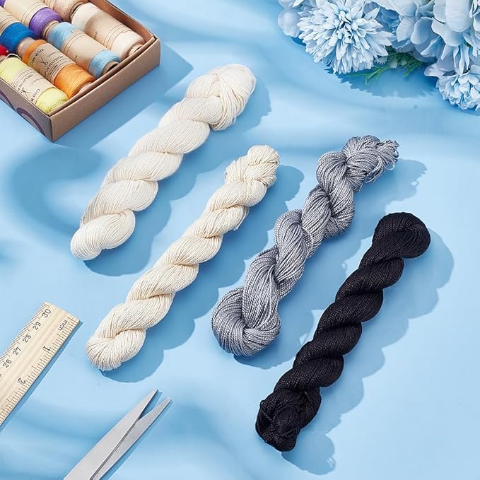 FREEBLOSS 4 Pcs Sashiko Thread in 4 Colors Sashiko Skein 4 * 100 M Pure Cotton Embroidery Thread Japanese Sashiko Threads Basic Colors Quilting & Embroidery Floss Supplies
