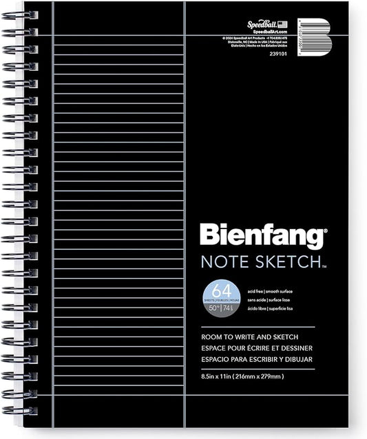Bienfang NoteSketch - Half-Lined Half Blank Notebook - 8.5 in. x 11 in. Sketch & Note Taking Paper Pad, 64 Sheets Spiral Wire Bound Sketchbook for Students, Artists & Writers, White
