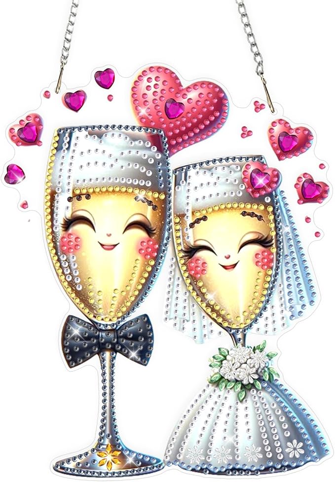 Valentine's Day Diamond Art Hanging Ornaments Kits for Adults, Diamond Painting Pendant Kits, DIY Acrylic 5D Special Shaped Crystal Gem Art Painting Ornament for Home Wall Decor Gift 8x8 Inch