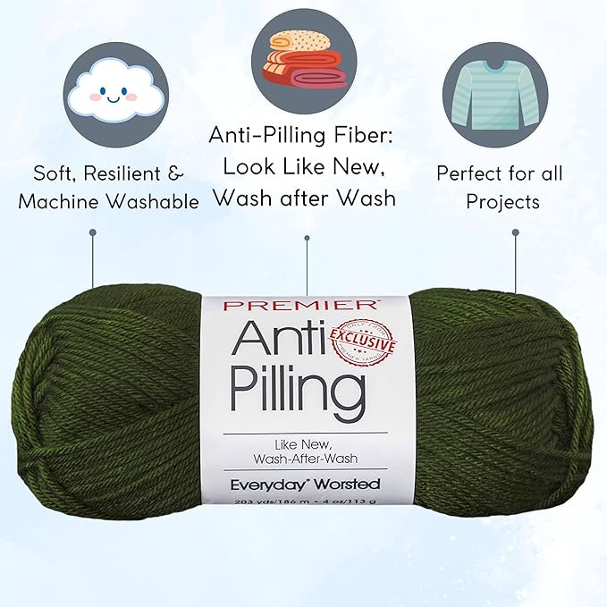 Premier Yarns Everyday Anti-Pilling Solid Pine Green DN100-8 (6-Skeins - Same Dye Lot) #4 Worsted Weight Acrylic Yarn for Crocheting and Knitting with Project Bag