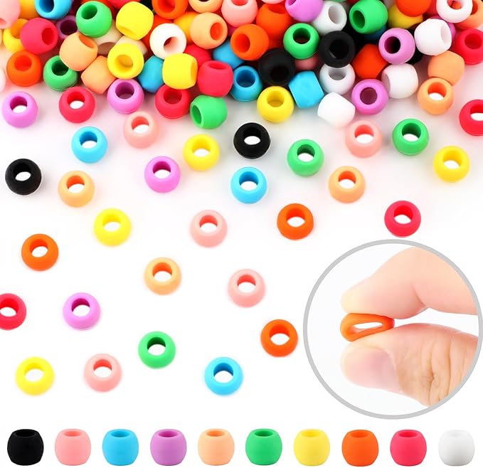 AD Beads 100PCS 6x9mm Soft Pony Silicone Beads for Hair, Mixed Color with 80 Elastic Bands, Tool and Storage Box Kit for Braids, Bracelet, Crafts