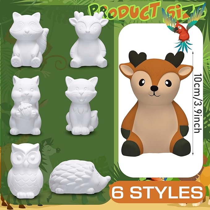 Gemscream 6 Sets Animal Painting Craft Kits Wild Animal Ceramics to Paint Safari Ceramics Ready to Paint for Activities Figurines Art Supplies Gifts(Woodland)