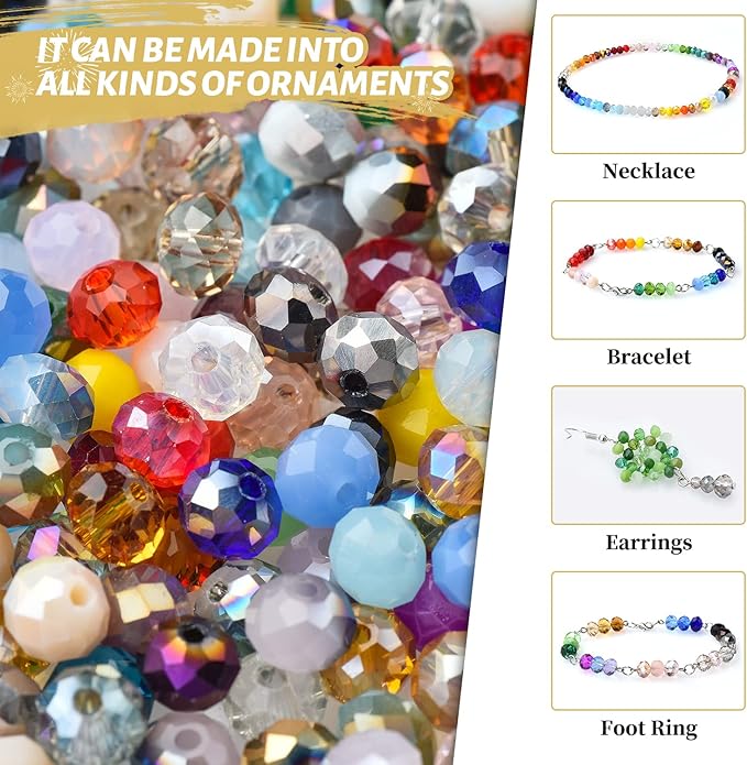 Mixed 4/6/8mm Round Rondelle Beads 1000pcs Lampwork Briolette Glass Crystal Beads for Jewelry Making Kit,Bracelets,Necklaces,Earrings(Multicolor)